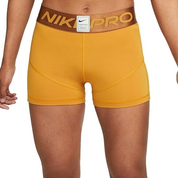 Nike Pro Women's Training Shorts DQ5599-727 Gold Suede Ale Brown Size XS X-Small - Picture 2 of 7